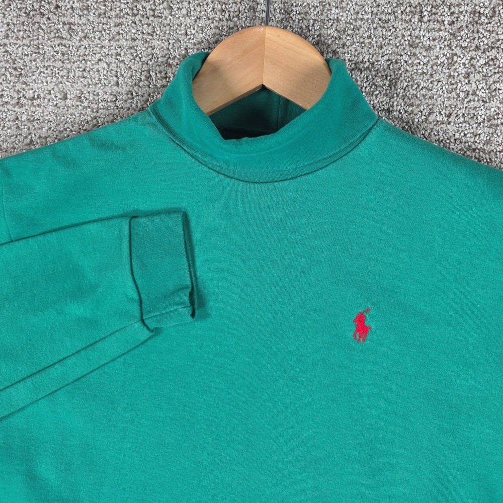 Vintage Polo Ralph Lauren Mens XL Green Mock Neck Long Sleeve Shirt Base Layer